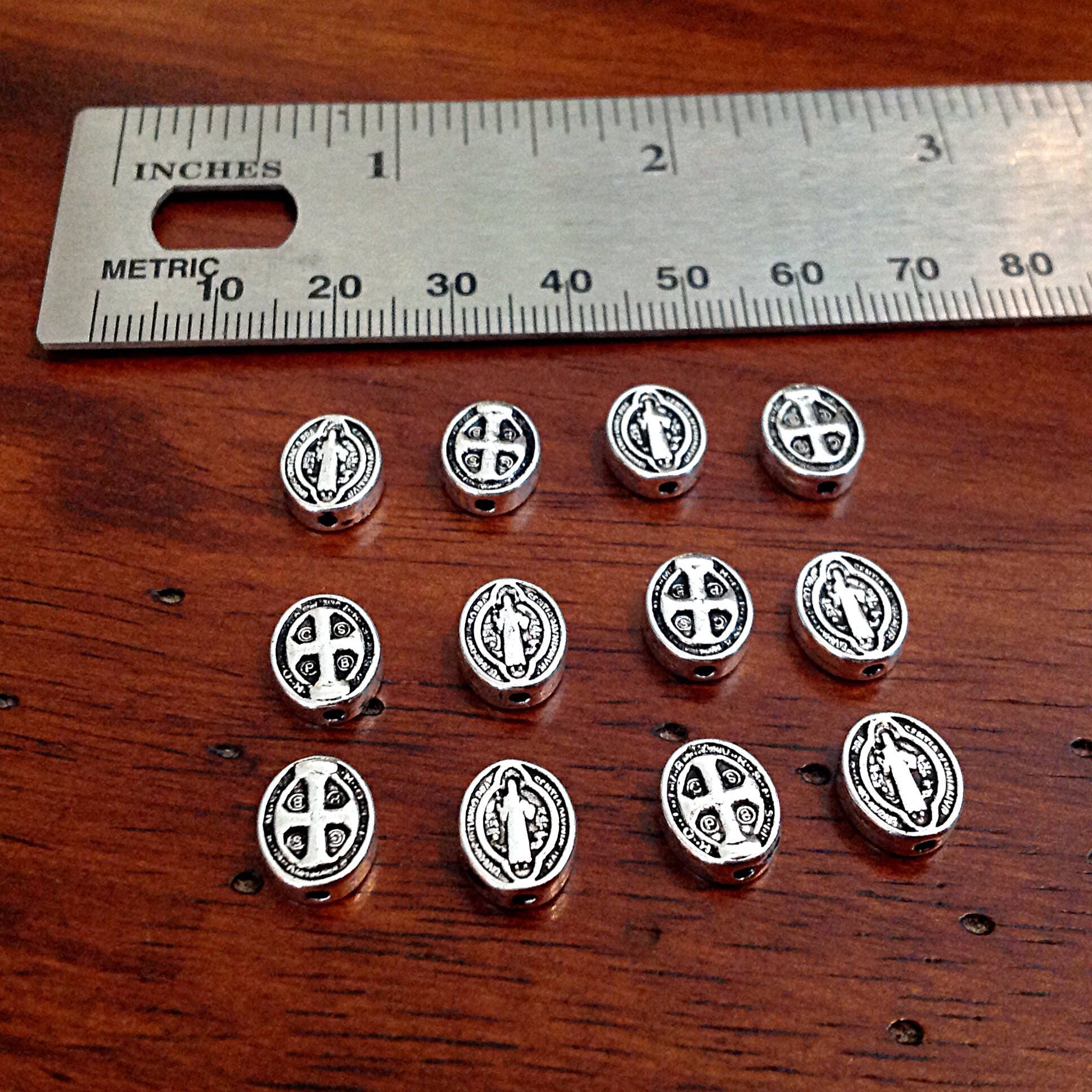 40 Saint Benedict Spacer Beads, Flat Oval Shaped Saint Benedict Spacer Charms, Devil Chasing Medal, Protection Against Evil Amulet, Findings
