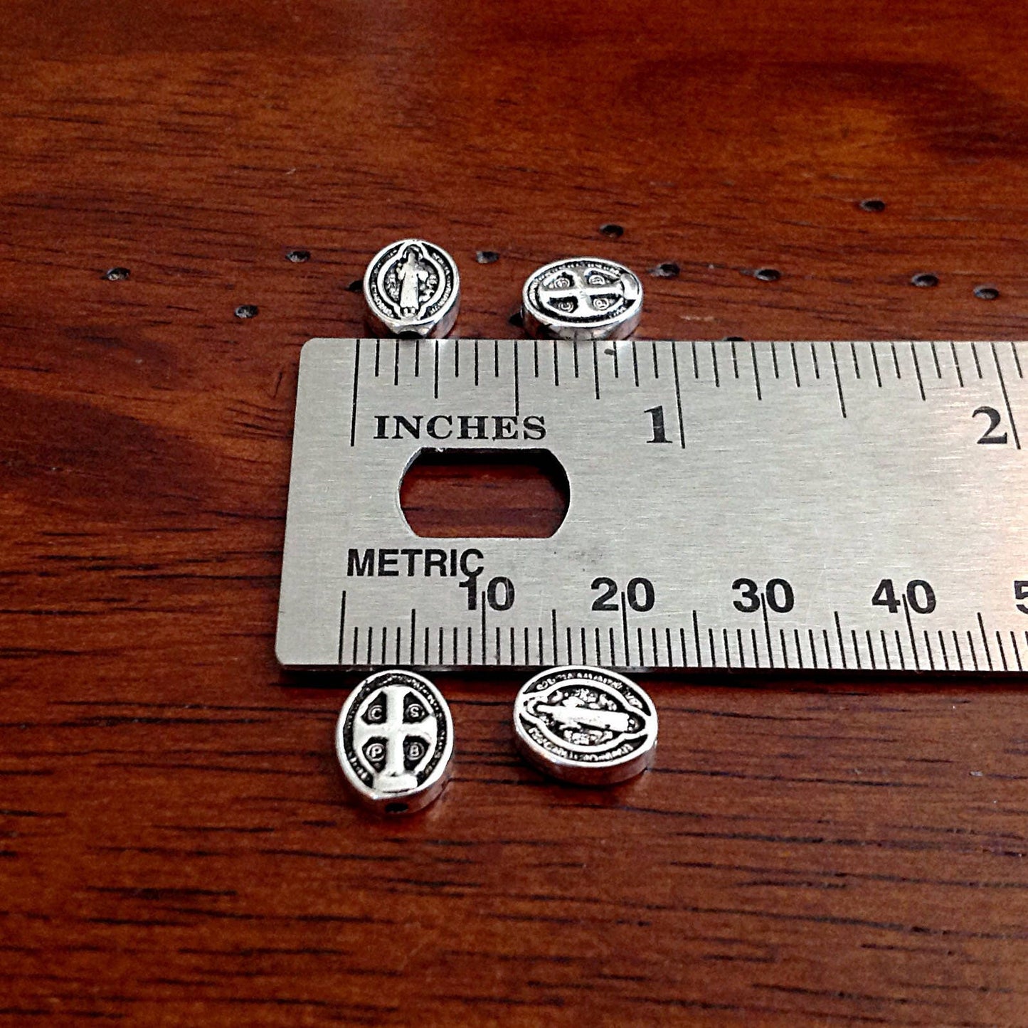 40 Saint Benedict Spacer Beads, Flat Oval Shaped Saint Benedict Spacer Charms, Devil Chasing Medal, Protection Against Evil Amulet, Findings