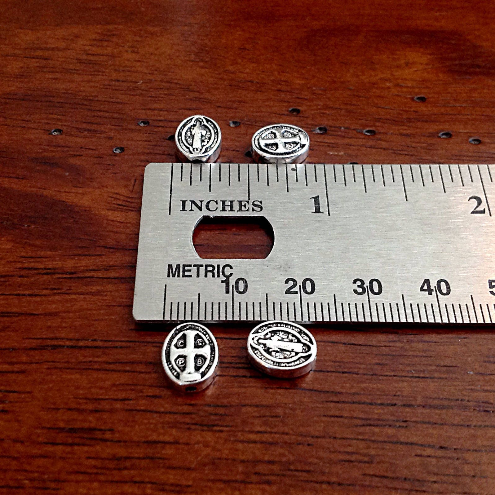 40 Saint Benedict Spacer Beads, Flat Oval Shaped Saint Benedict Spacer Charms, Devil Chasing Medal, Protection Against Evil Amulet, Findings