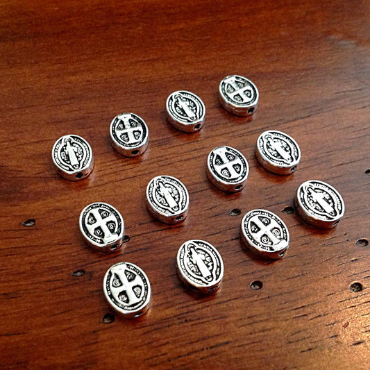 25 Saint Benedict Spacer Beads, Flat Oval Shaped Saint Benedict Spacer Charms, Devil Chasing Medal, Protection Against Evil Amulet, Findings