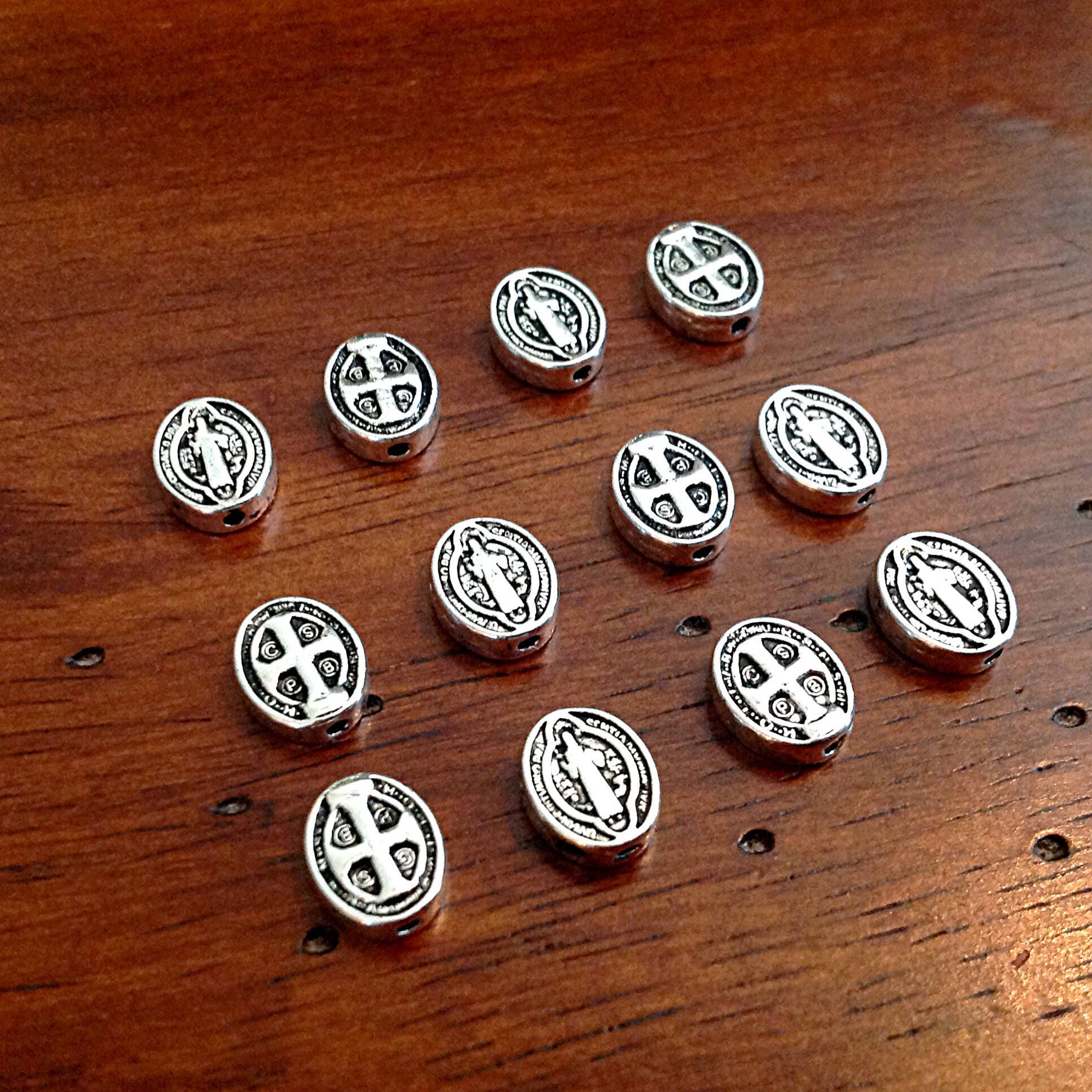40 Saint Benedict Spacer Beads, Flat Oval Shaped Saint Benedict Spacer Charms, Devil Chasing Medal, Protection Against Evil Amulet, Findings
