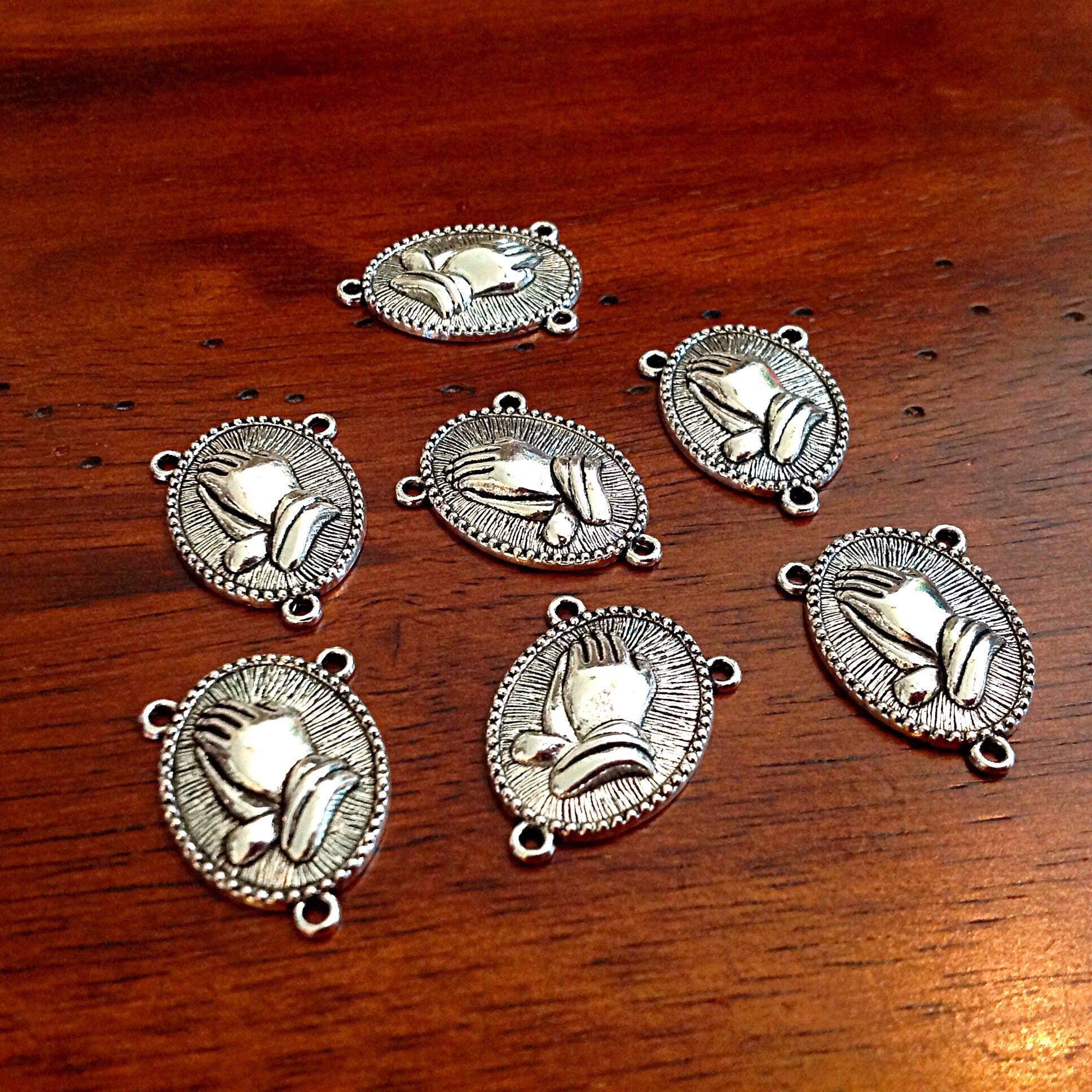 20 Praying Hands Pendant Connectors, Rosary Connectors, Centers, Rosary Charms, Connectors, Catholic Charms, Religious Charms, Findings