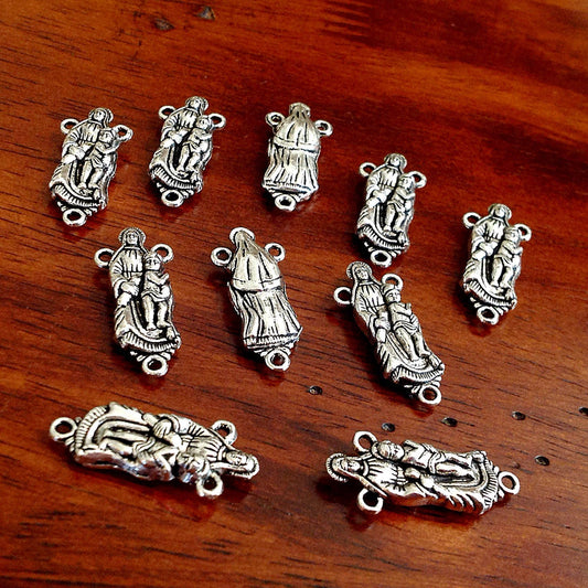 15pcs, 3 Loop Connectors, Rosary Centerpieces, Virgin Mary 3 Loops Connectors, Mary and Baby Jesus Charms, Rosary Connectors, Rosary Centers