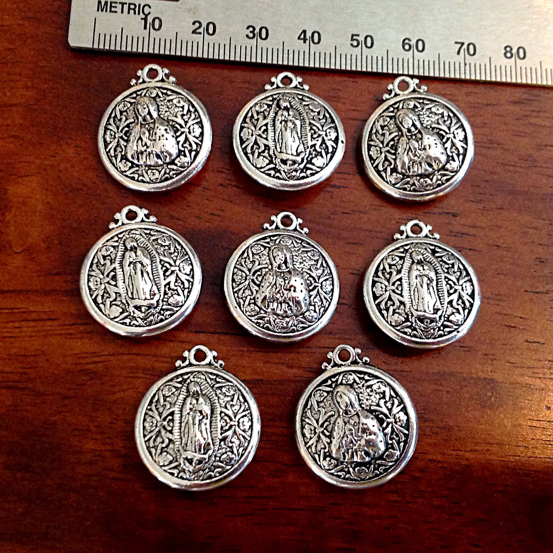 Mother Mary Charms, 10pcs, Miraculous Medal Mother Mary Charms, Virgin Mary Charms, Our Lady of Guadalupe Medallion, Lady Guadalupe Charms