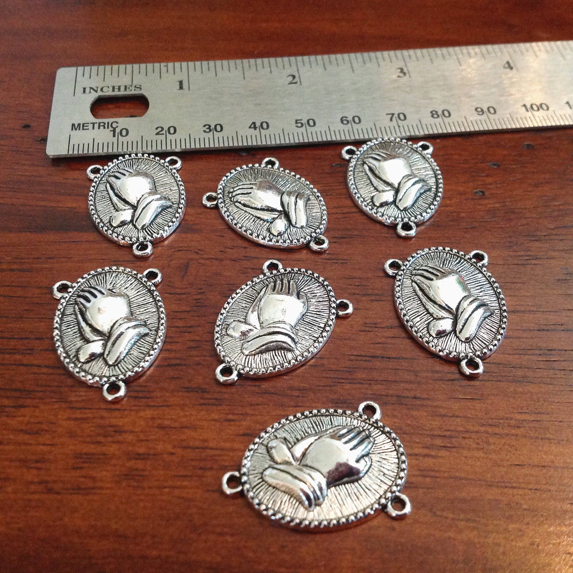 30pcs, Praying Hands Connectors, Rosary Connectors, 3 Loop Connectors, Centers, Rosary Charms, Rosary Centers, Catholic Charms, Findings