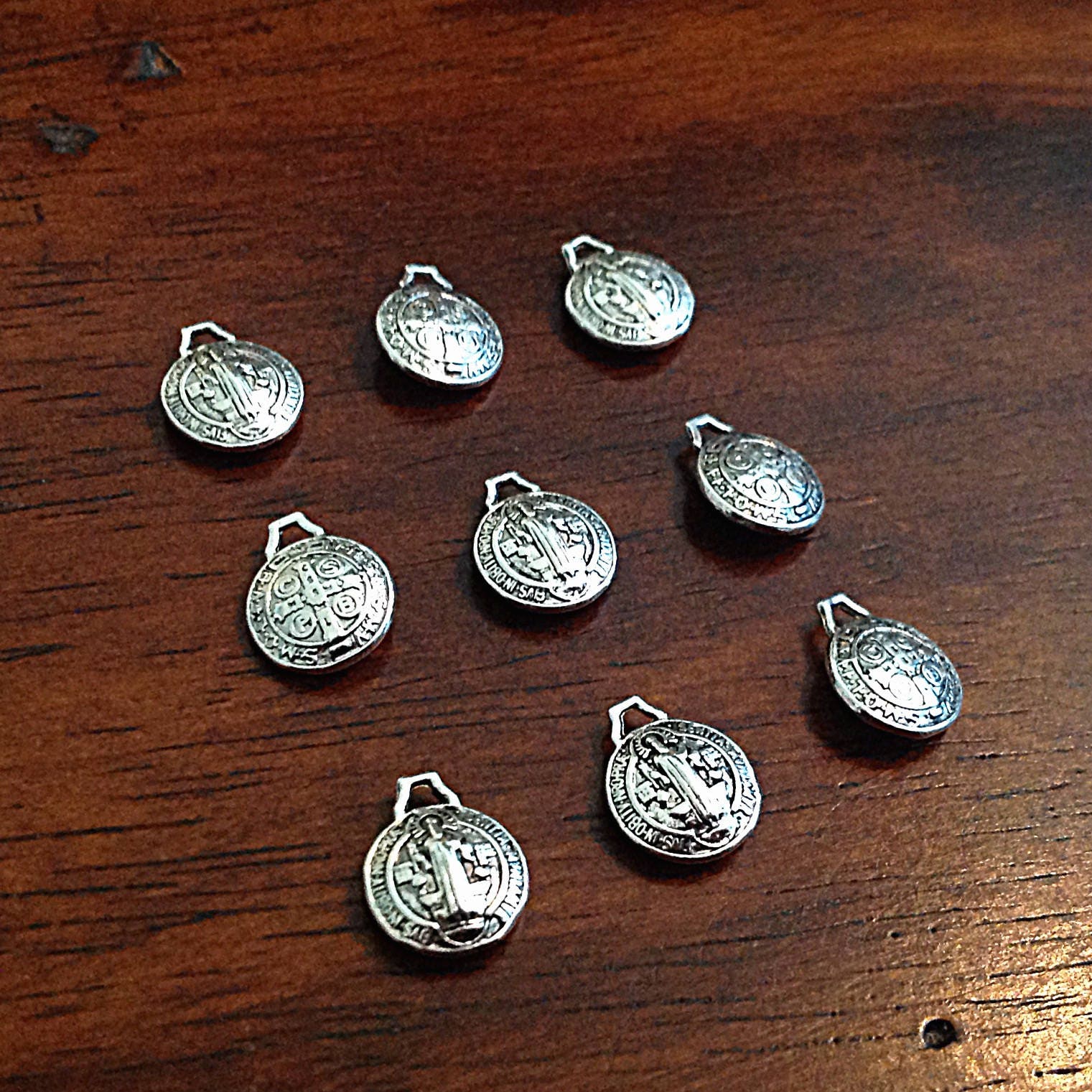 30 pcs, St Benedict Charms, Puffed Saint Benedict Medals, Catholic Charms, Religious Medallions, Benediction Charms, Rosary Charms