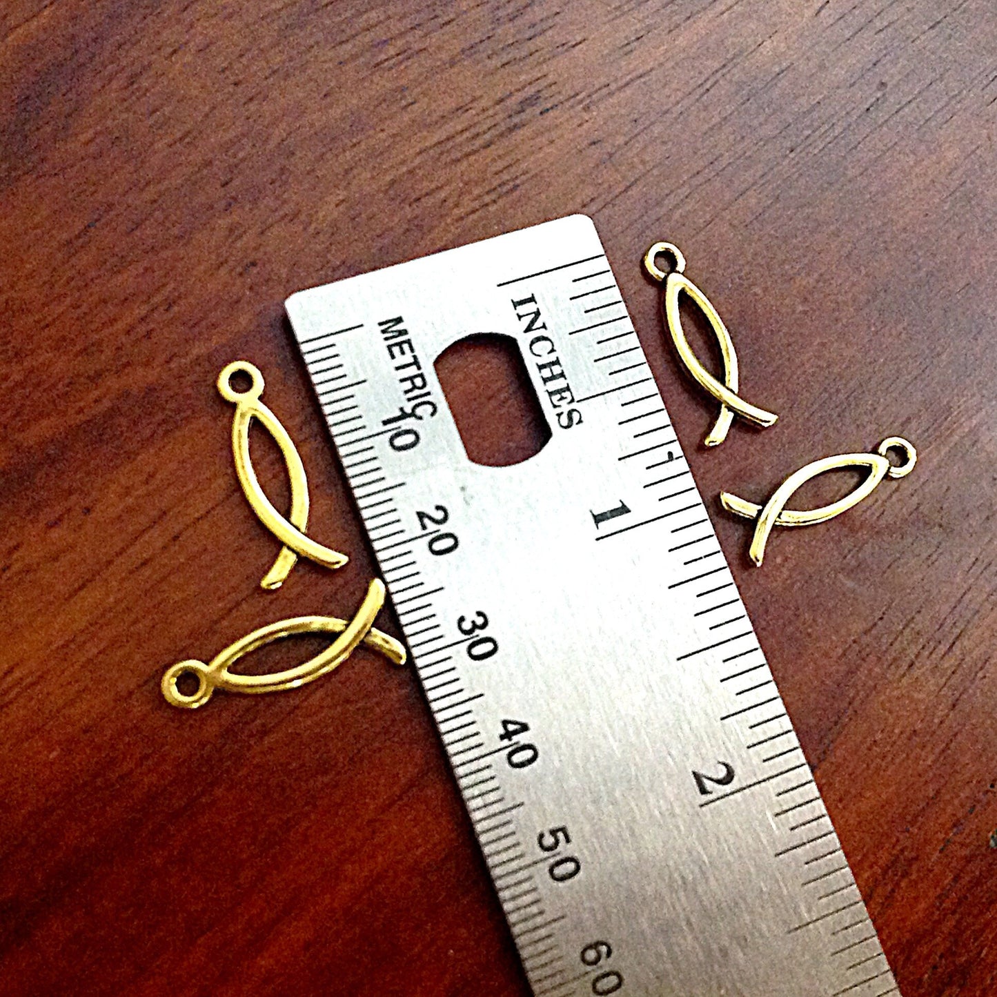25pcs Gold Ribbon Charms, Jesus Fish Charms, Gold Tone Ribbon Charms, Hope Charms, Gold Ribbon Awareness Charms, Findings