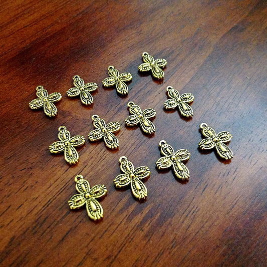 15pcs Gold Cross Charms, Antique Gold Charms, Cross Charms, Double Sided Cross Charms, Tiny Cross, Jewelry And Craft Supplies, Findings