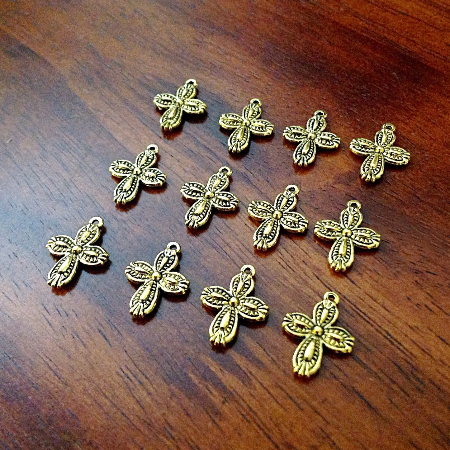 15pcs Gold Cross Charms, Antique Gold Charms, Cross Charms, Double Sided Cross Charms, Tiny Cross, Jewelry And Craft Supplies, Findings