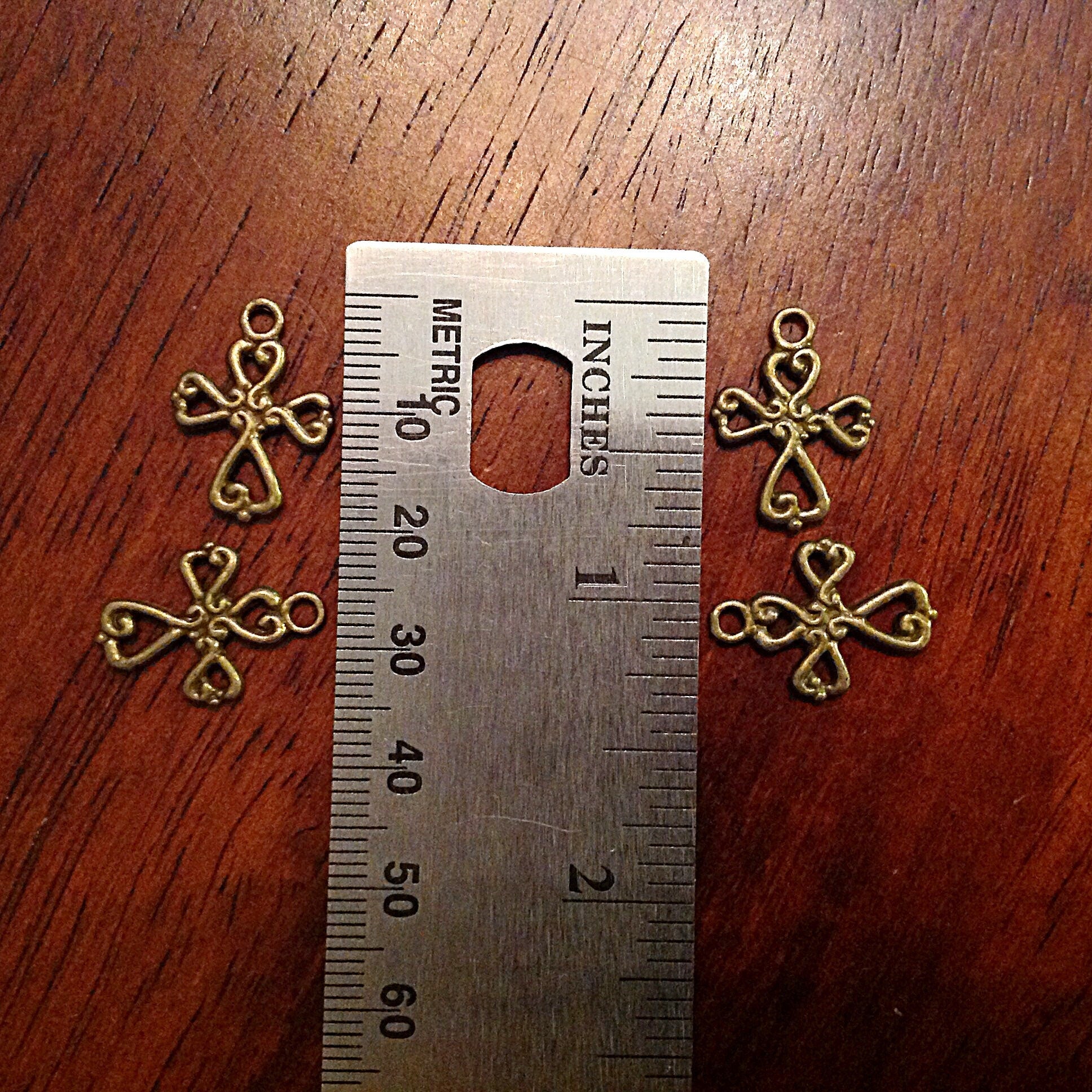 25pcs Bronze Cross Charms, Antique Bronze Charms, Fancy Cross Charms, Inside Cross, Double Sided Cross, Findings, Craft and Jewelry Supplies