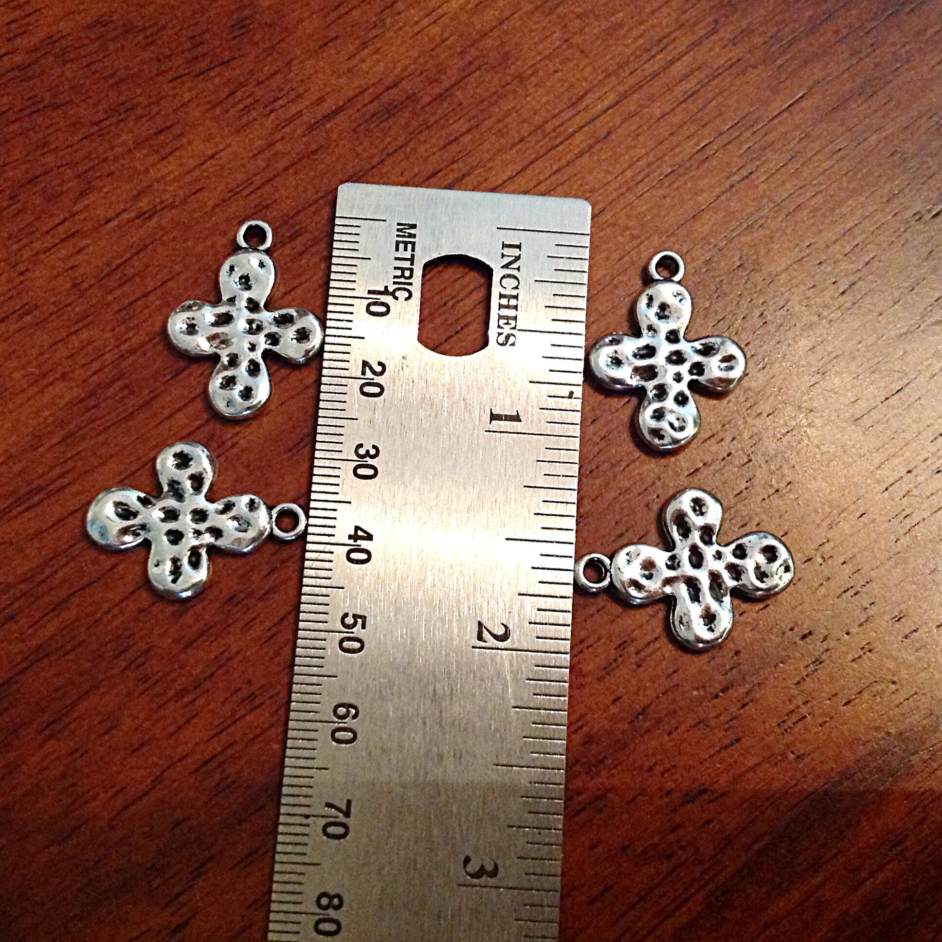 Bulk 20 Cross Charms, Antique Silver Charms, Silver Cross Pendant, Bubble Cross Charms, Double Sided Cross, Findings and Jewelry Supplies