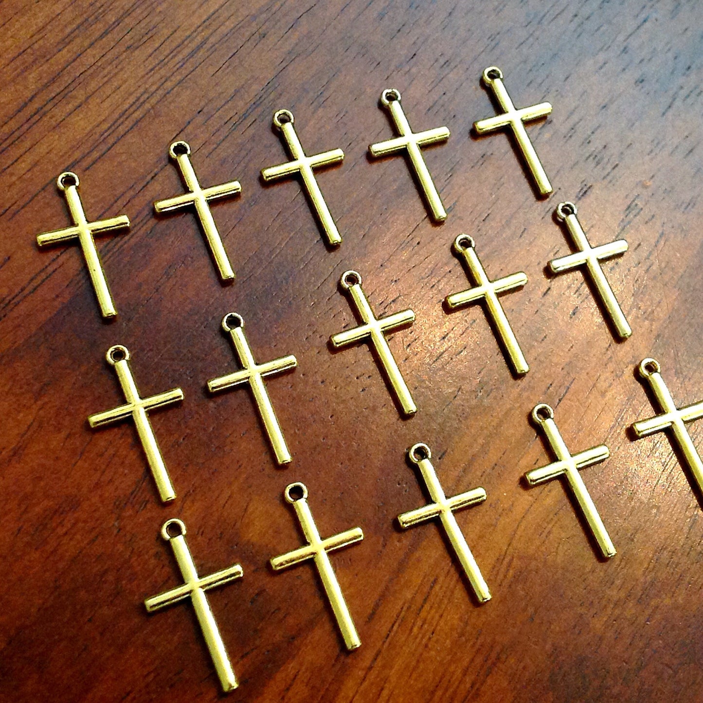 15pcs Gold Cross Charms, Antique Gold Cross Charm, Crucifix Charms, Thin Cross Charms, Gold Cross Pendants, Findings and Jewelry Supplies