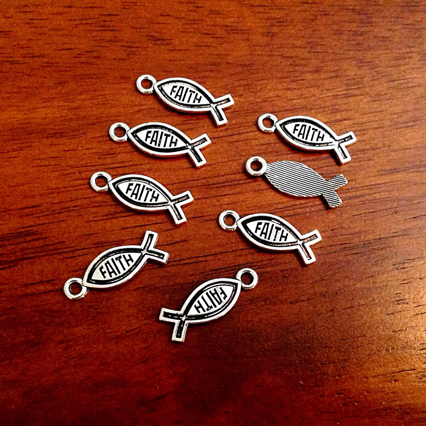 Bulk 25 Faith Charms, Antique Silver Charms, Silver Fish Charms, Silver Ribbon Charms, Silver Faith Charms, Findings and Jewelry Supplies