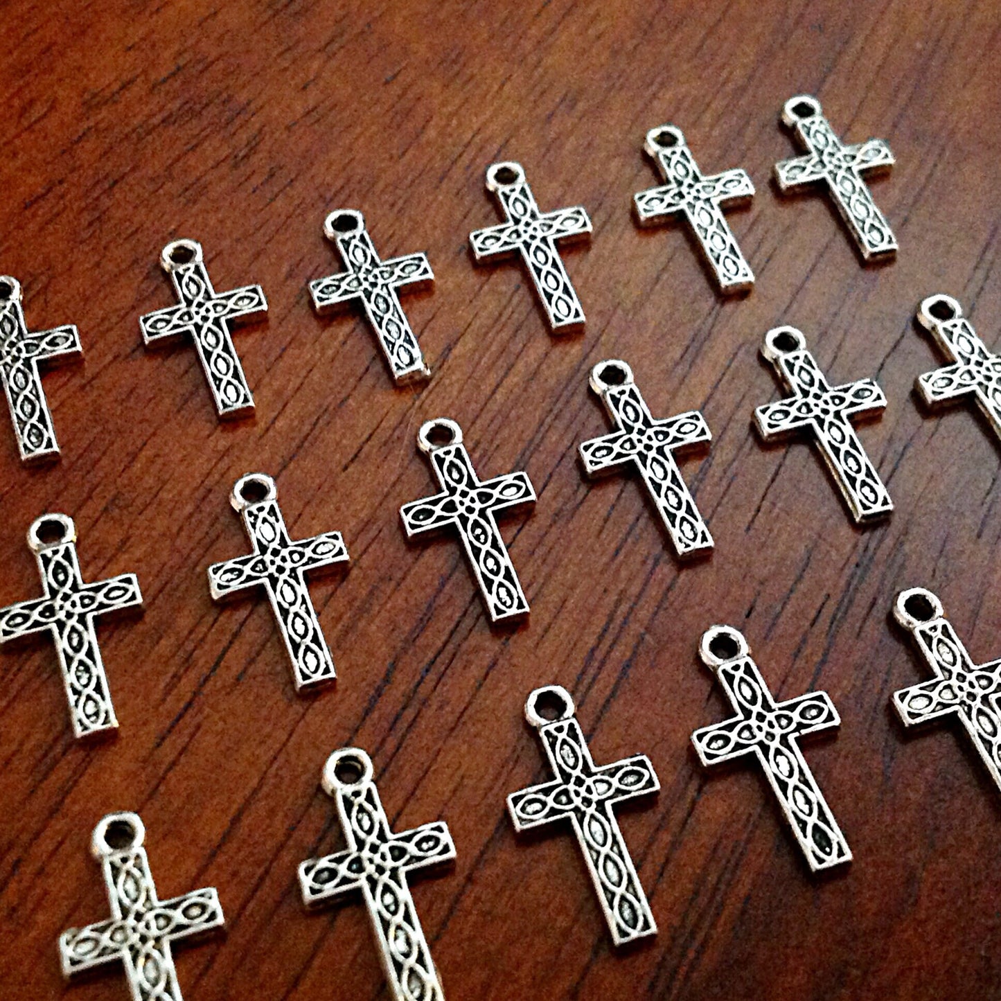 50pcs, Cross Charms, Antique Silver Charms, Silver Cross Charms, Tiny Cross Charms, Fancy Cross Charms, Double Sided Cross Charms, Findings
