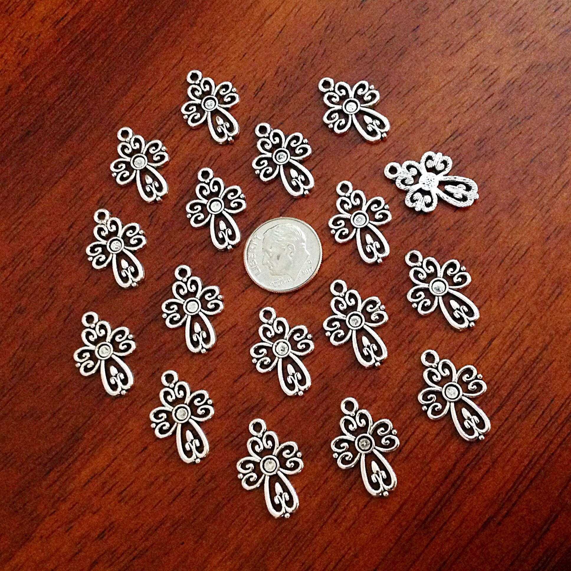 25pcs Cross Charms, Antique Silver Charms, Silver Cross Charms, Fancy Cross Charms, Silver Cross Pendants, Findings and Jewelry Supplies