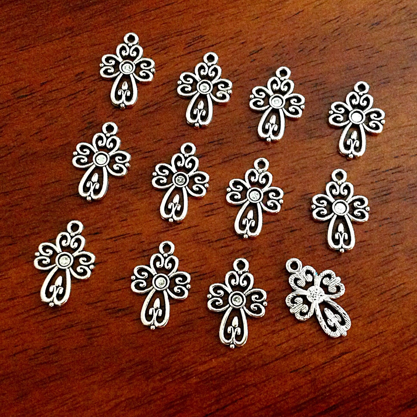 15pcs, Cross Charms, Antique Silver Charms, Silver Cross Charms, Fancy Cross Charms, Silver Cross Pendants, Findings and Jewelry Supplies