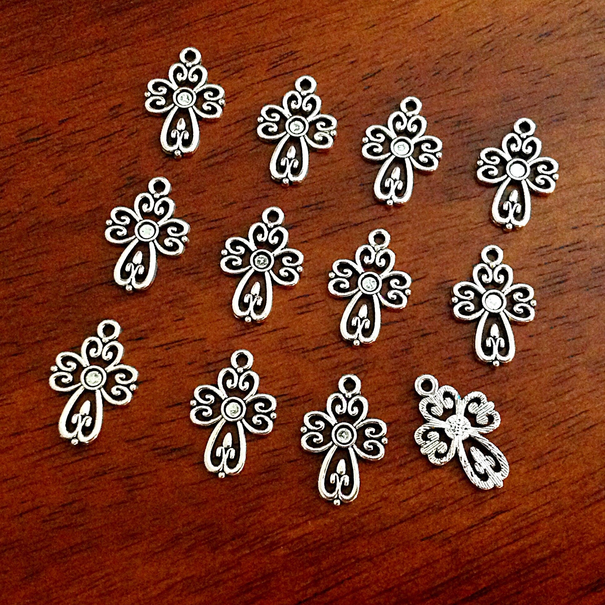 15pcs, Cross Charms, Antique Silver Charms, Silver Cross Charms, Fancy Cross Charms, Silver Cross Pendants, Findings and Jewelry Supplies