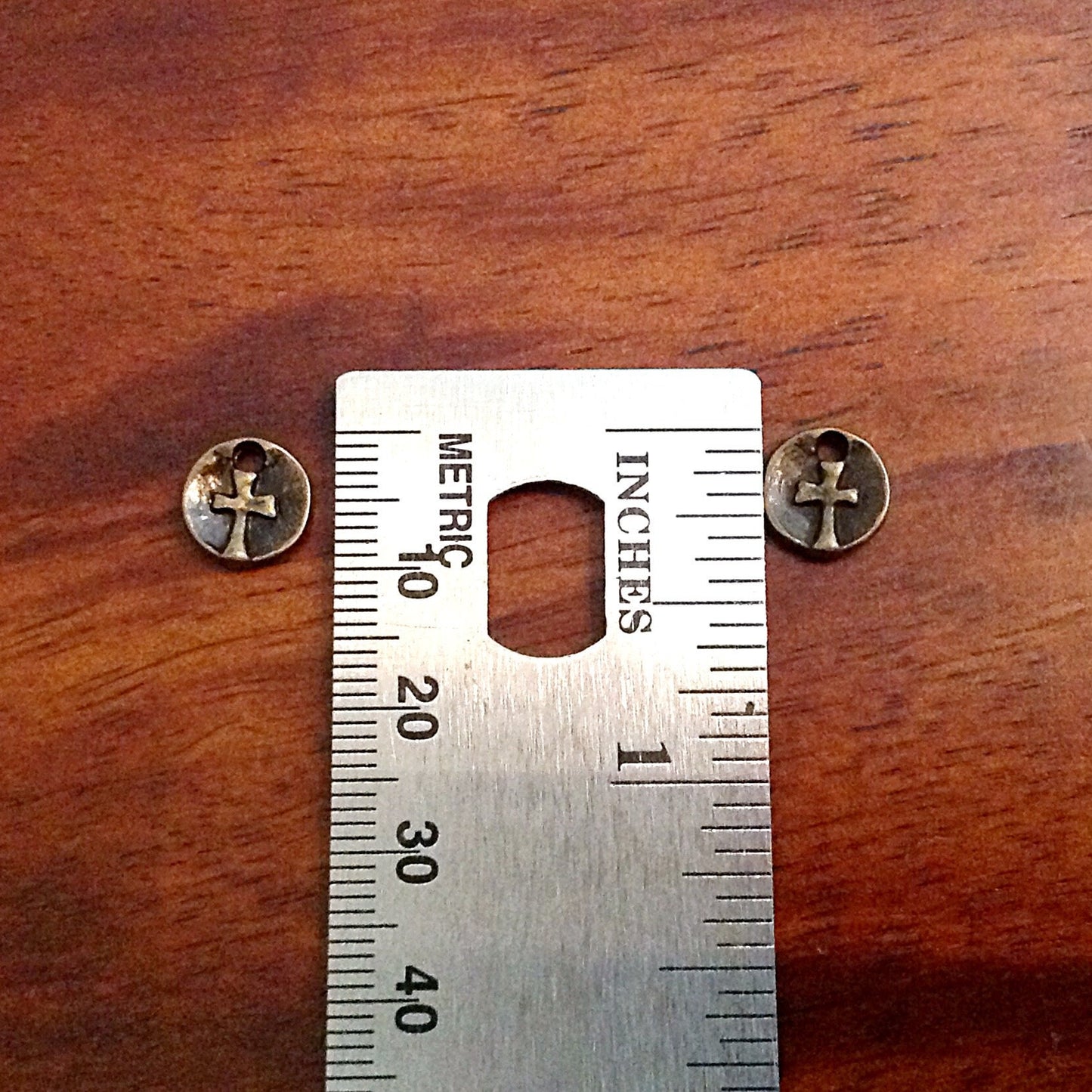 30pcs, Cross Charms, Round Cross Charms, Bronze Cross Charms, Tiny Cross Charms, Rosary Charms, Double Sided Charms, Findings