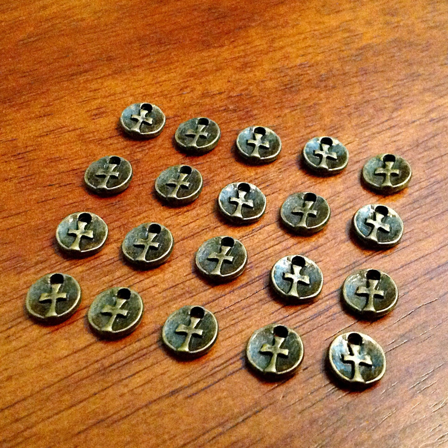 30pcs, Cross Charms, Round Cross Charms, Bronze Cross Charms, Tiny Cross Charms, Rosary Charms, Double Sided Charms, Findings