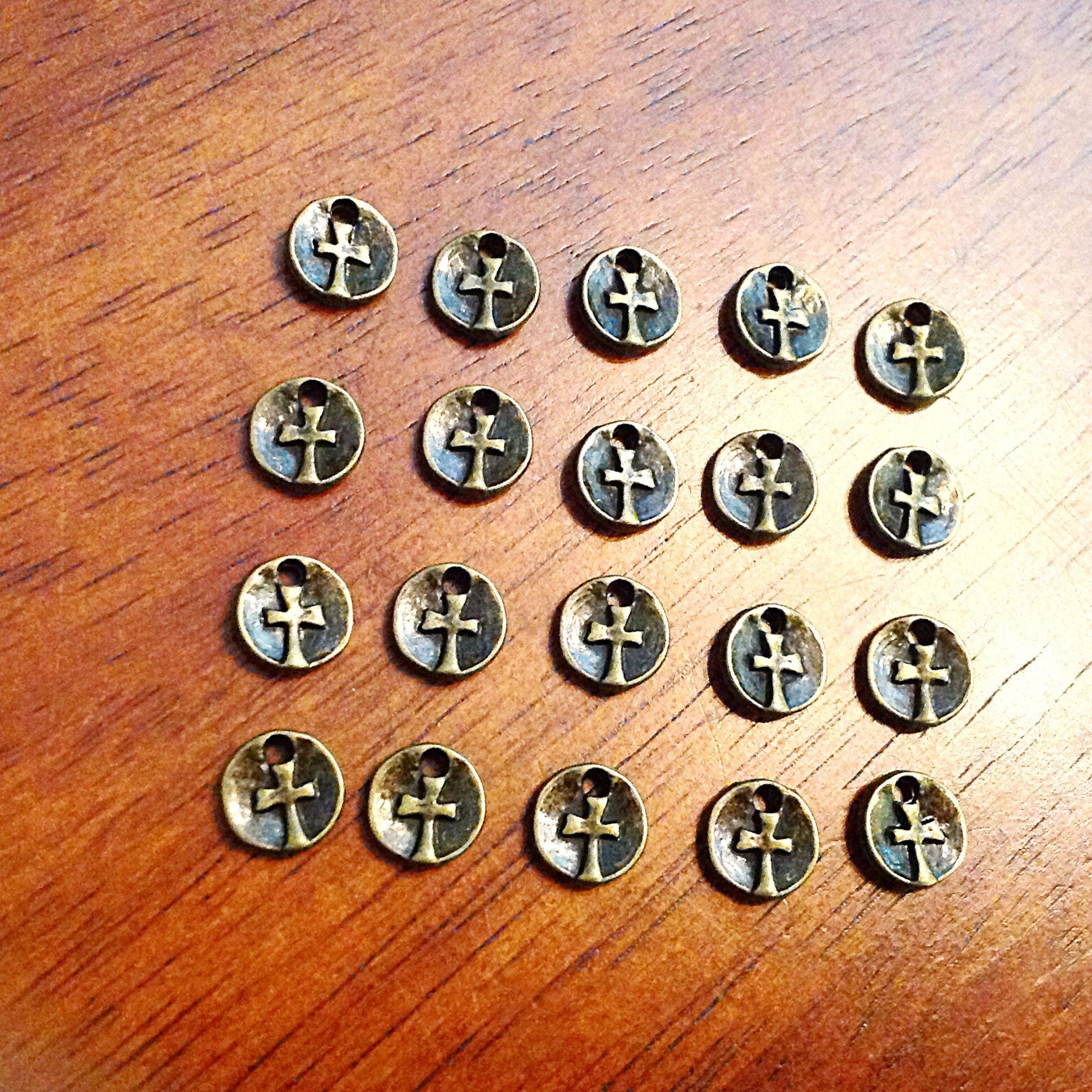 30pcs, Cross Charms, Round Cross Charms, Bronze Cross Charms, Tiny Cross Charms, Rosary Charms, Double Sided Charms, Findings