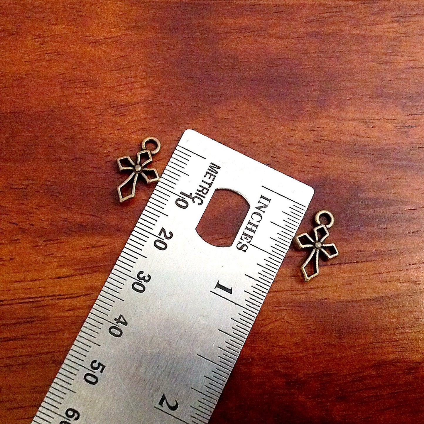 25pcs, Tiny Cross Charms, Bronze Cross Charms, Fancy Cross Charms, Inside Cross, Double Sided Cross, Findings and Jewelry Supplies