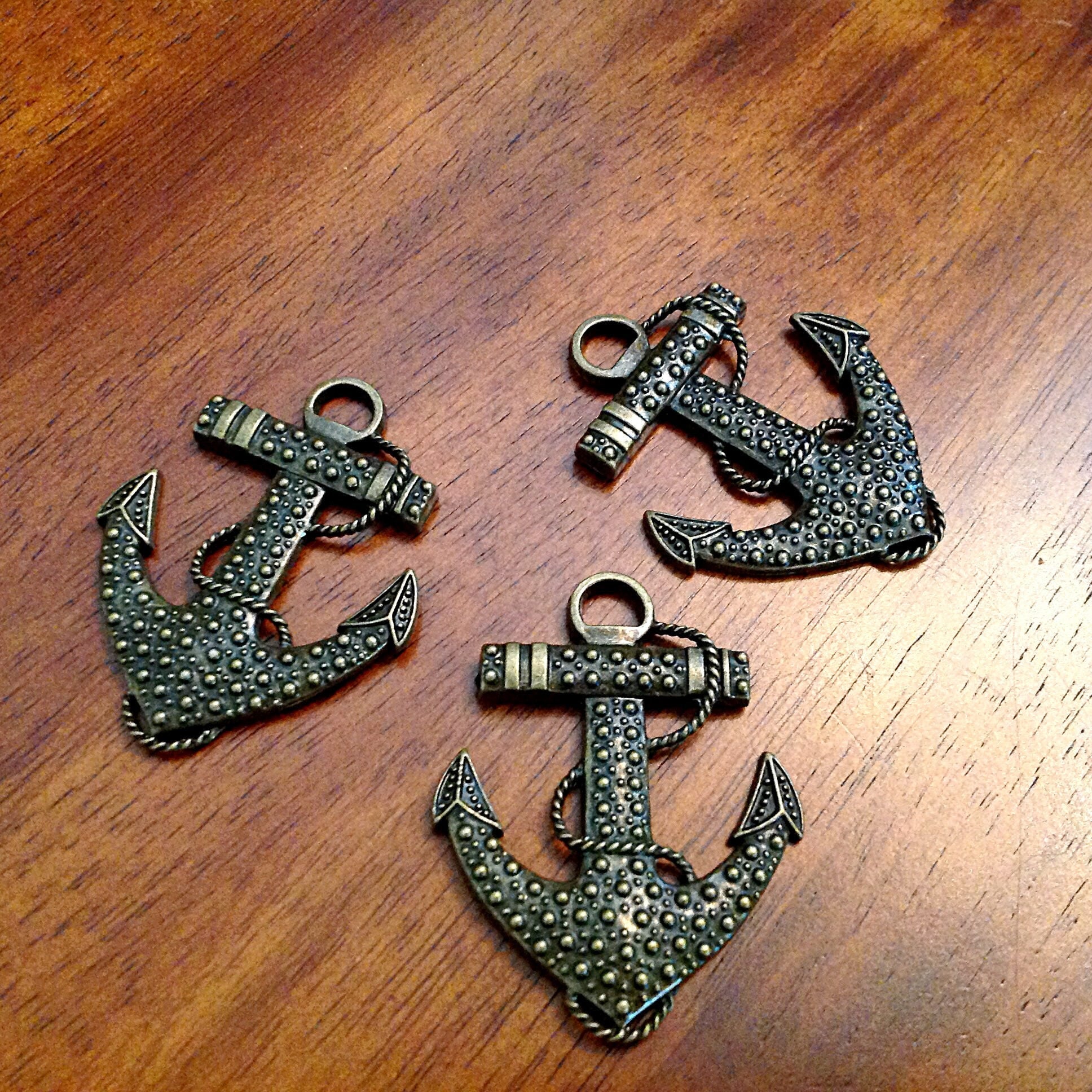 3 Large Anchor Pendanrts, Nautical Anchor Pendants, Ship Anchor Charms, Sailing Charms, Anchor Charms, Findings, Crafts and Jewelry Supplies