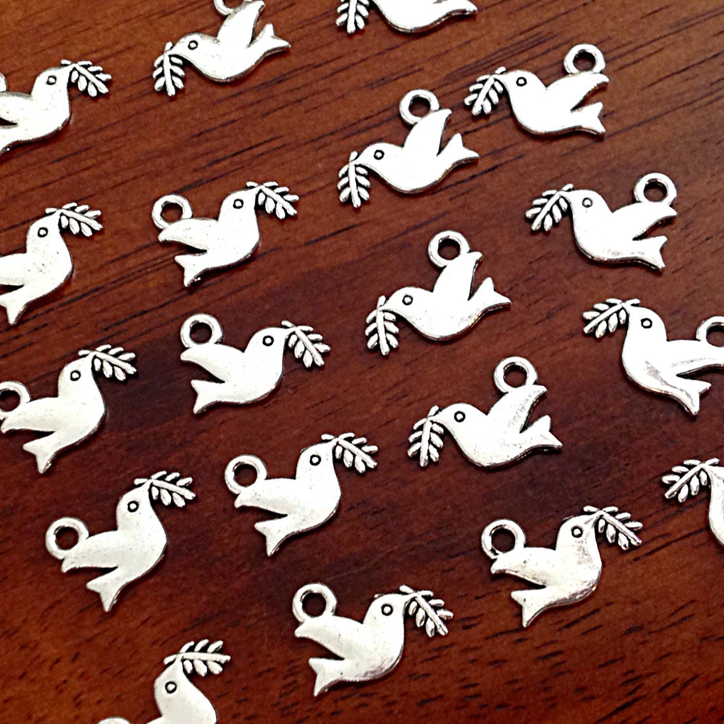 40pcs, Dove Charms, Dove with Olive Branch Charms, Bird Charms, Double Sided Dove Charms, Armor of God Charm, Craft Supplies, Findings