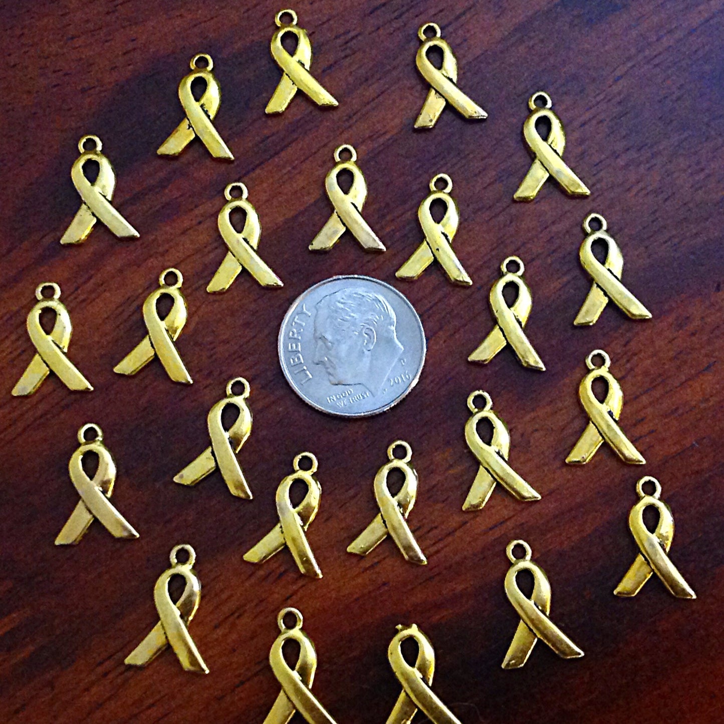 25pcs Tiny Ribbon Charms, Antique Gold Charms, Ribbon Charms, Hope Ribbon Charms, Awareness Charms, Jewelry and Craft Supplies, Findings