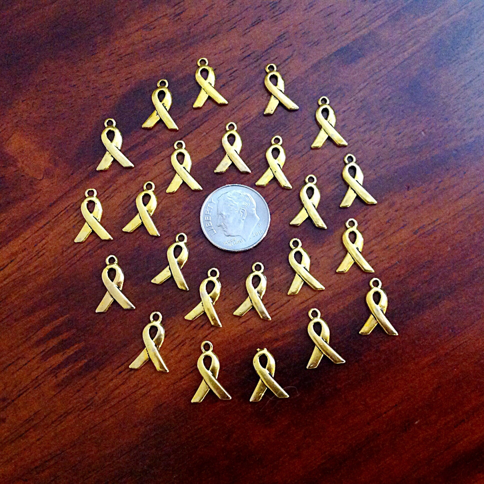 25pcs Tiny Ribbon Charms, Antique Gold Charms, Ribbon Charms, Hope Ribbon Charms, Awareness Charms, Jewelry and Craft Supplies, Findings