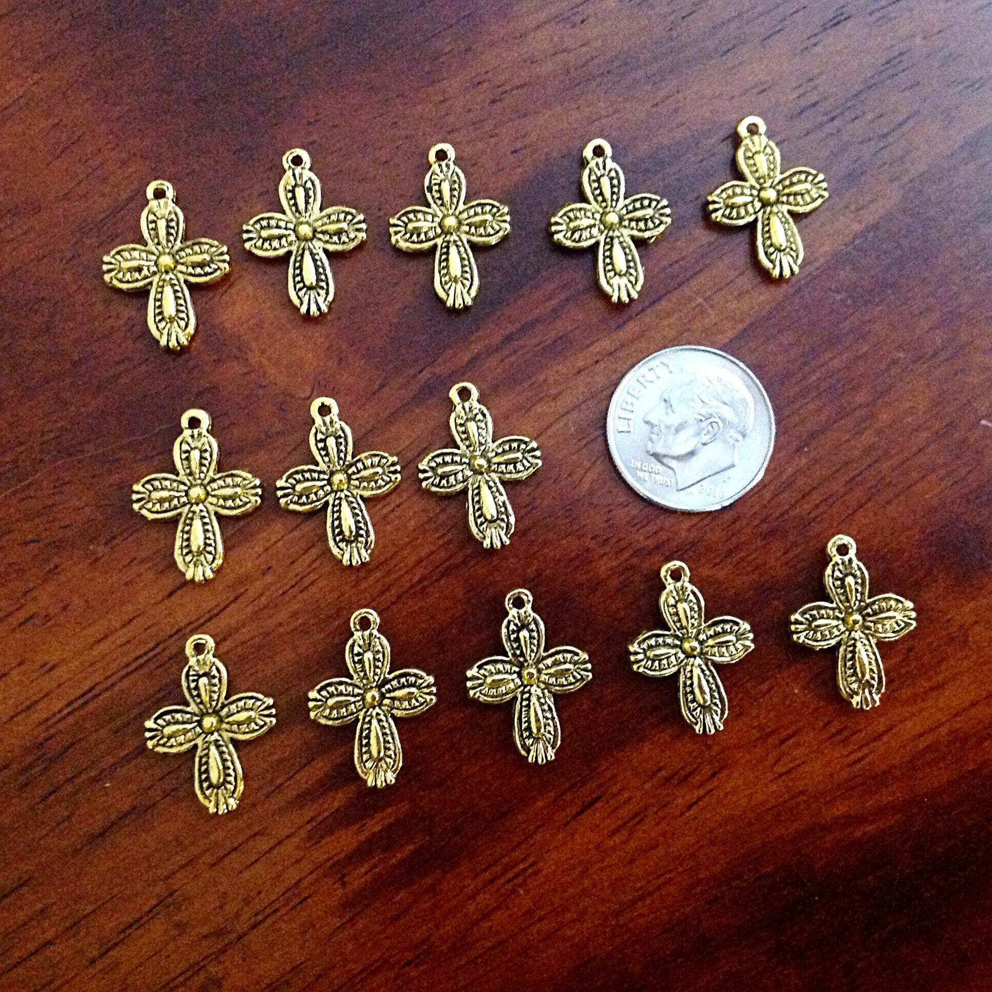 15pcs Gold Cross Charms, Antique Gold Charms, Cross Charms, Double Sided Cross Charms, Tiny Cross, Jewelry And Craft Supplies, Findings