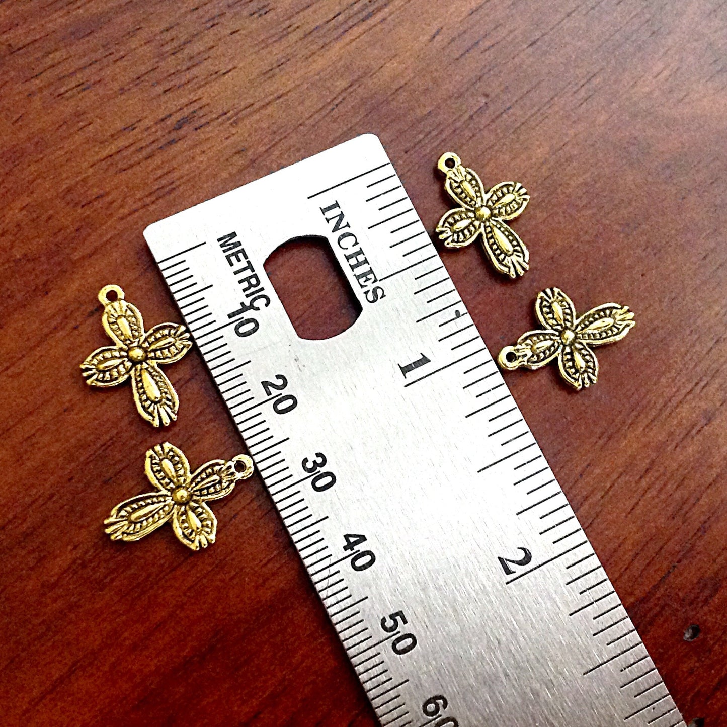 Bulk 40pcs Gold Cross Charms, Antique Gold Charms, Cross Pendants, Fancy Gold Cross Charms, 2-Sided Cross Charms, Tiny Cross, Findings