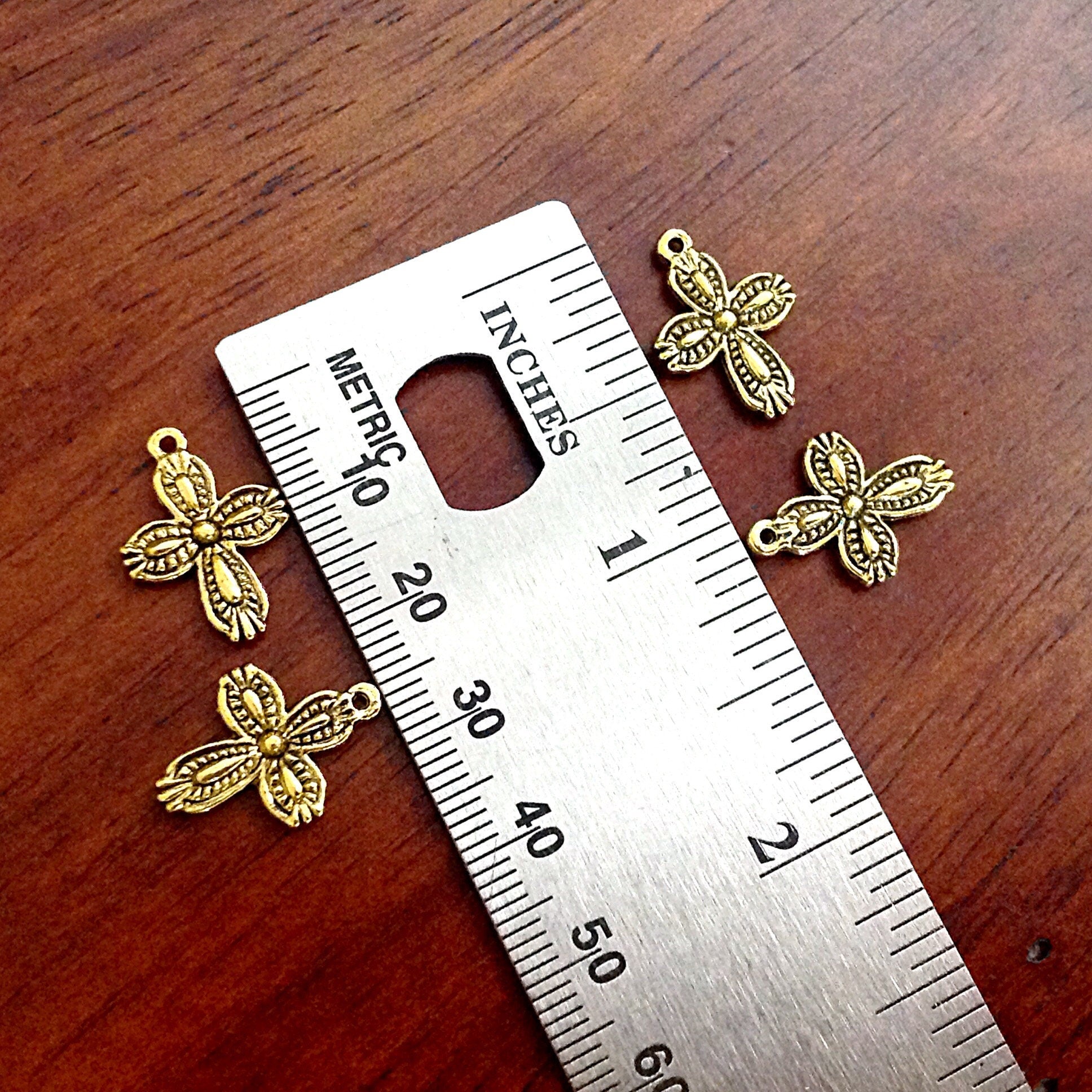 Bulk 40pcs Gold Cross Charms, Antique Gold Charms, Cross Pendants, Fancy Gold Cross Charms, 2-Sided Cross Charms, Tiny Cross, Findings