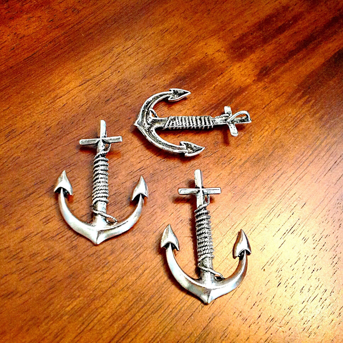 3 Large Anchor Pendanrts, Antique Silver Charms, Boat Anchor Charms, Anchor Charms, Nautical Pendants, Sailing Charms, Findings