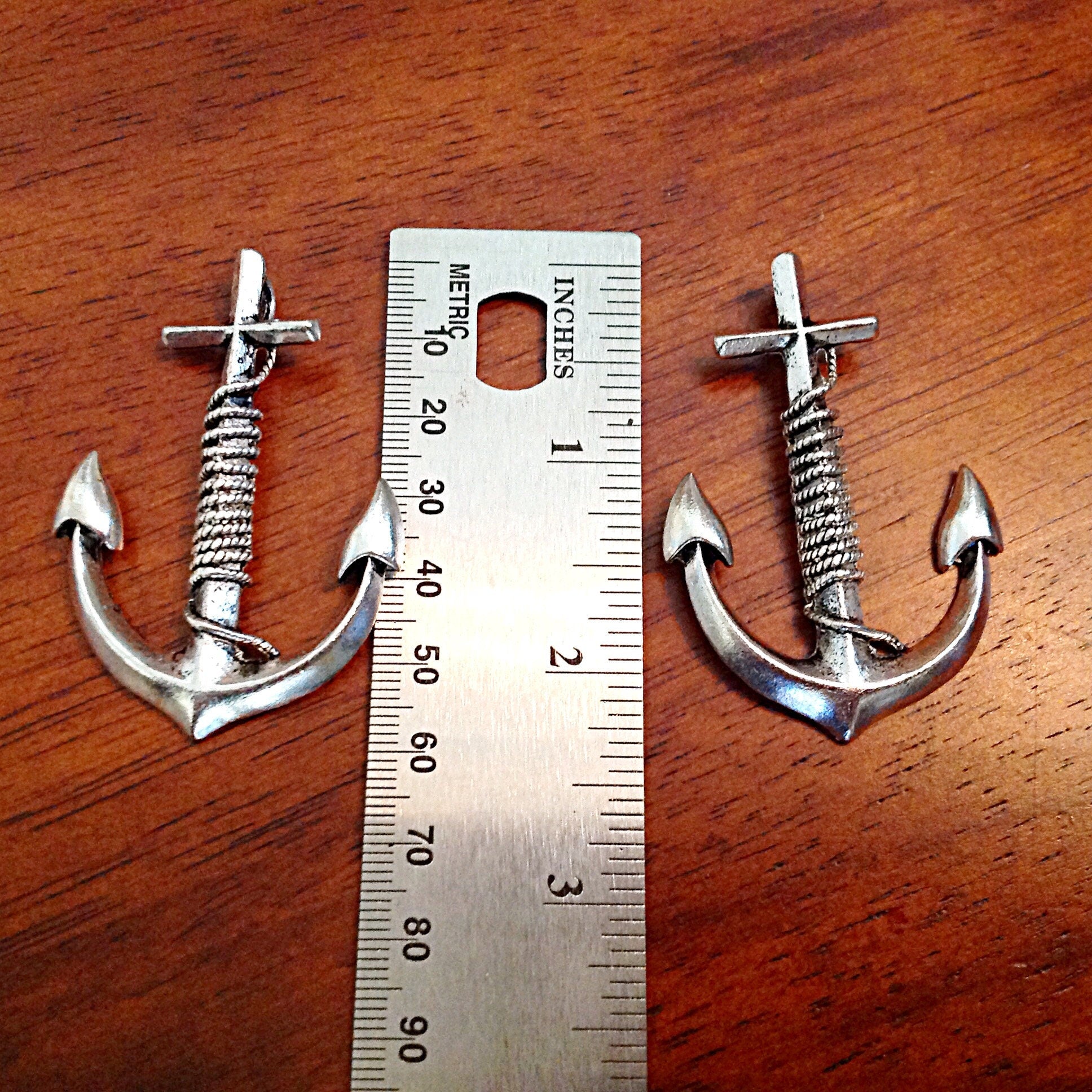 3 Large Anchor Pendanrts, Antique Silver Charms, Boat Anchor Charms, Anchor Charms, Nautical Pendants, Sailing Charms, Findings