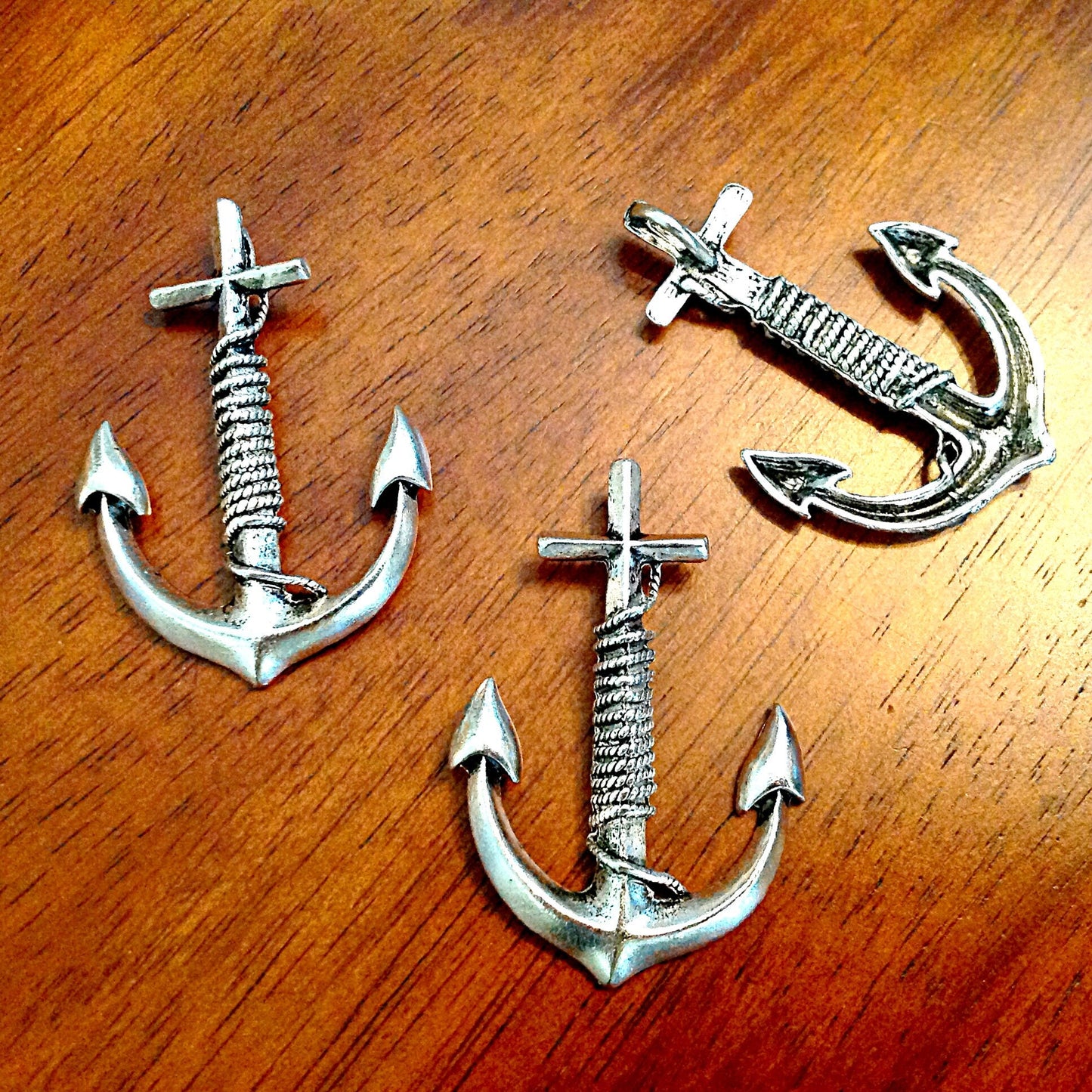 3 Large Anchor Pendanrts, Antique Silver Charms, Boat Anchor Charms, Anchor Charms, Nautical Pendants, Sailing Charms, Findings