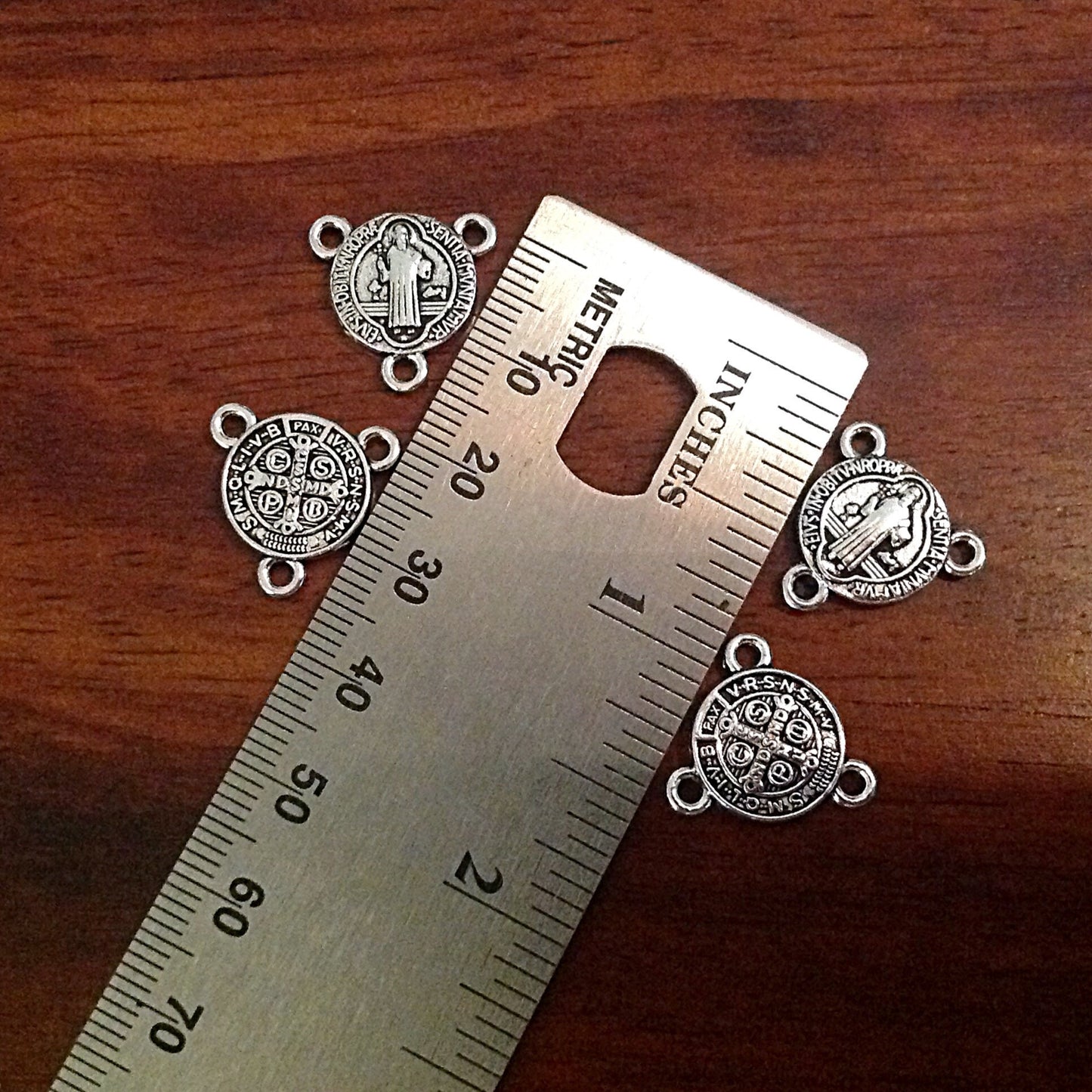 18mm, 40pcs, St Benedict Connector Charms, 3 Loop Connectors, Saint Benedict Medals, Rosary Centers, Benediction Charms, Rosary Charms
