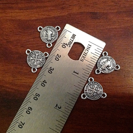 18mm, 40pcs, St Benedict Connector Charms, 3 Loop Connectors, Saint Benedict Medals, Rosary Centers, Benediction Charms, Rosary Charms