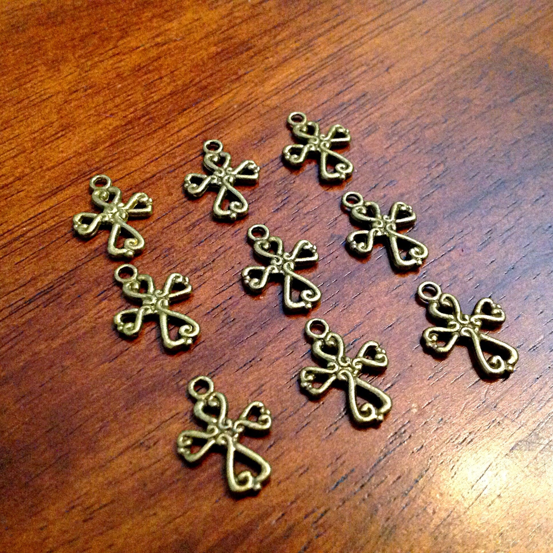 25pcs Bronze Cross Charms, Antique Bronze Charms, Fancy Cross Charms, Inside Cross, Double Sided Cross, Findings, Craft and Jewelry Supplies