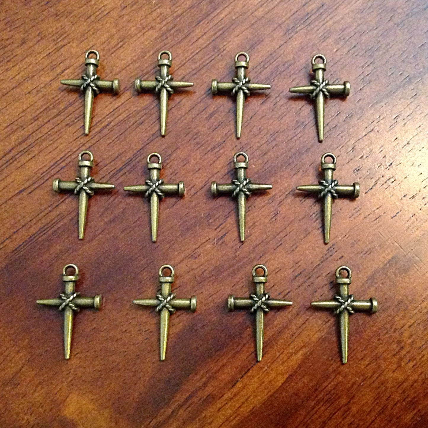 20pcs Bronze Cross Charms, Antique Bronze Charms, Nailed Cross Charms, Crucifix Charms, Rosary Cross Charms, Double Sided Cross, Findings