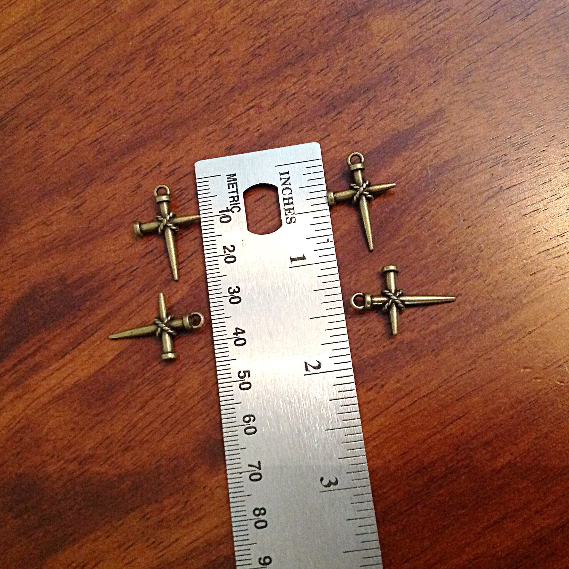 20pcs Bronze Cross Charms, Antique Bronze Charms, Nailed Cross Charms, Crucifix Charms, Rosary Cross Charms, Double Sided Cross, Findings