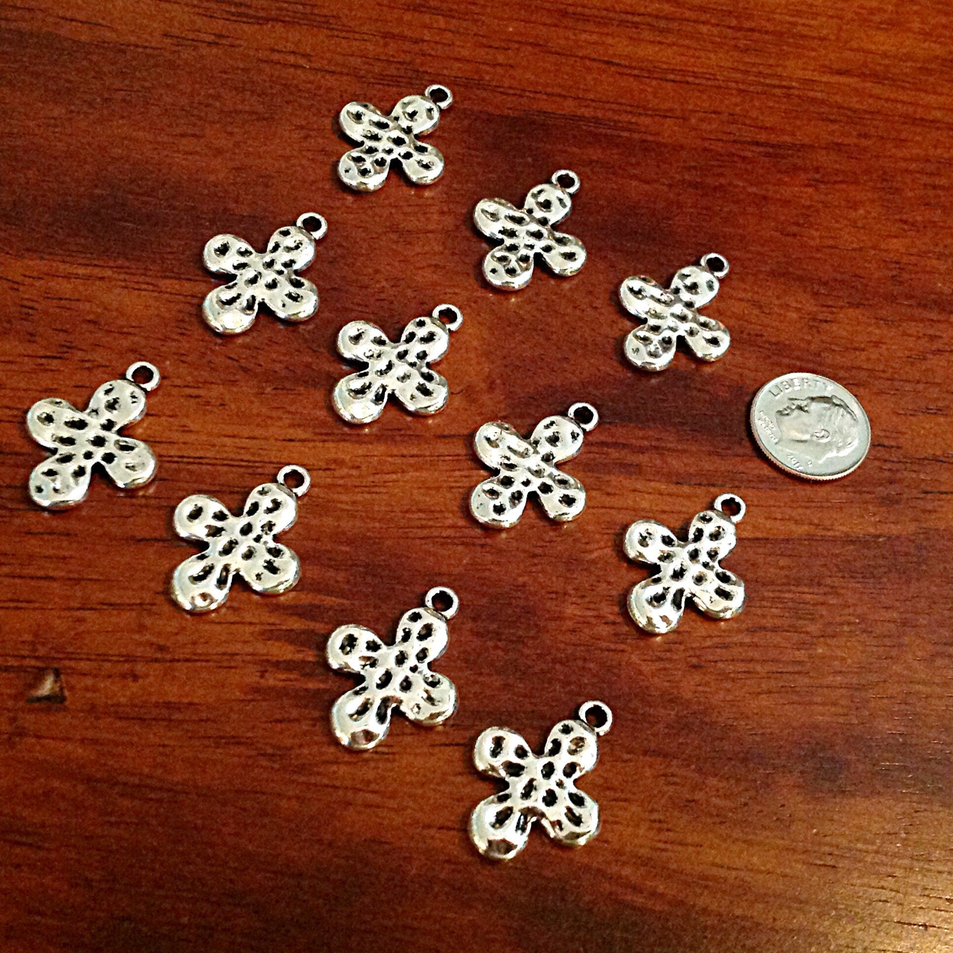Bulk 20 Cross Charms, Antique Silver Charms, Silver Cross Pendant, Bubble Cross Charms, Double Sided Cross, Findings and Jewelry Supplies