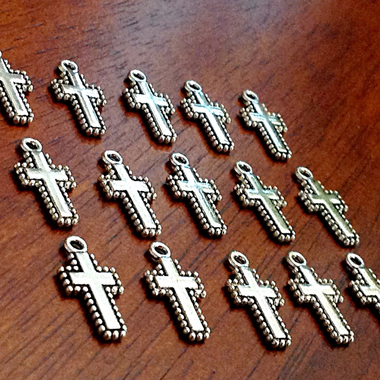 50pcs, Cross Charms, Antique Silver Charms, Silver Cross Charms, Rosary Cross Charms, Rosary Parts, Double Sided Cross Charms, Findings