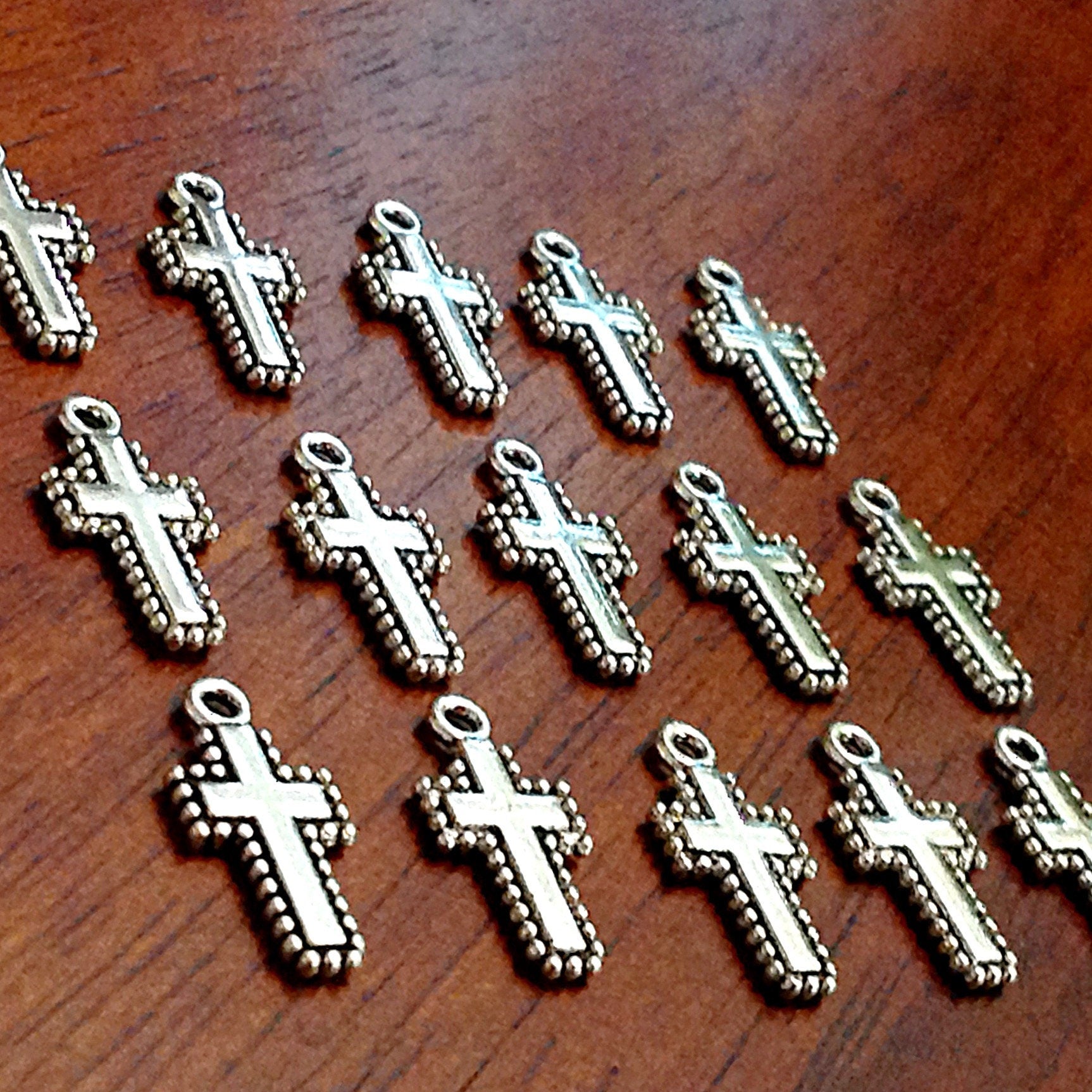 25pcs, Cross Charms, Antique Silver Charms, Silver Cross Charms, Rosary Cross Charms, Rosary Parts, Double Sided Cross Charms, Findings