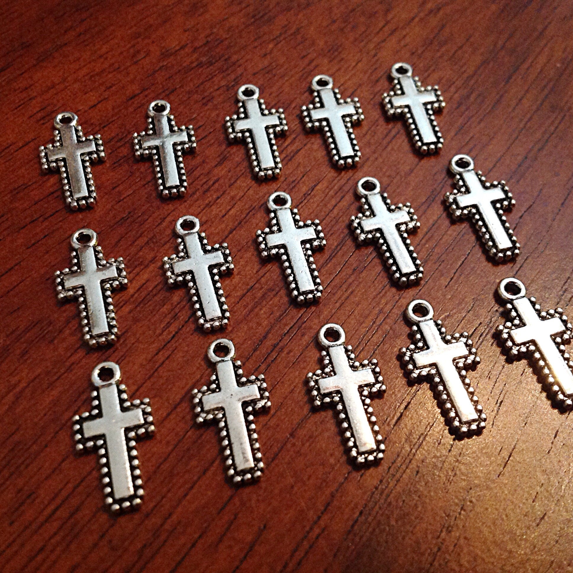 25pcs, Cross Charms, Antique Silver Charms, Silver Cross Charms, Rosary Cross Charms, Rosary Parts, Double Sided Cross Charms, Findings