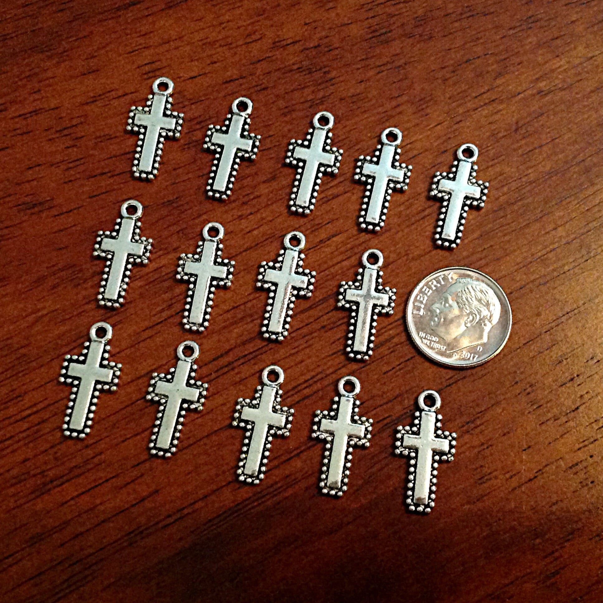 25pcs, Cross Charms, Antique Silver Charms, Silver Cross Charms, Rosary Cross Charms, Rosary Parts, Double Sided Cross Charms, Findings