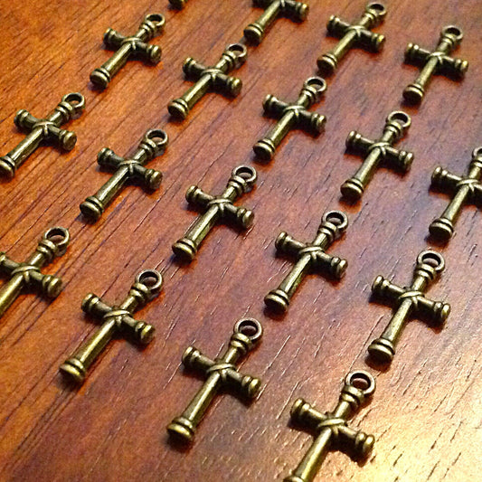 25pcs Bronze Cross Charms, Antique Bronze Charms, Fancy Cross Charms, Armor of God, Double Sided Cross Charms, Findings and Jewelry Supplies