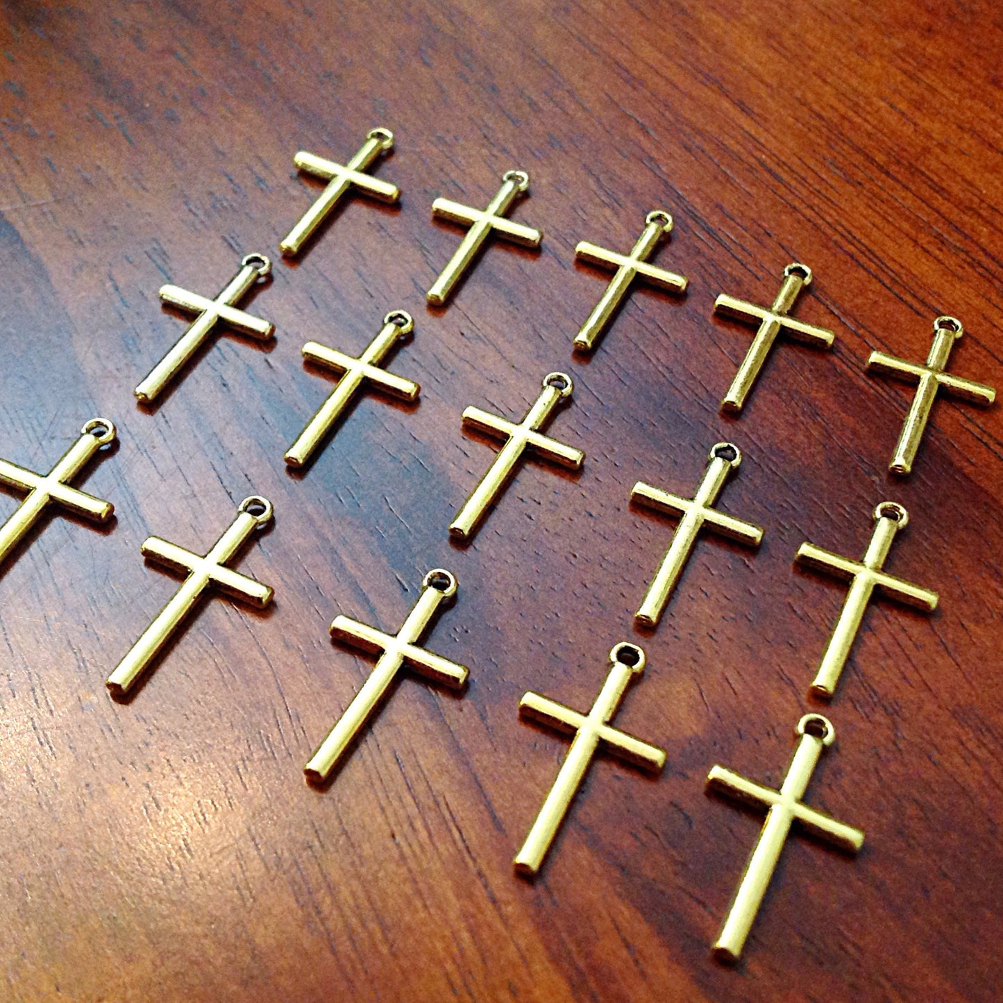 15pcs Gold Cross Charms, Antique Gold Cross Charm, Crucifix Charms, Thin Cross Charms, Gold Cross Pendants, Findings and Jewelry Supplies