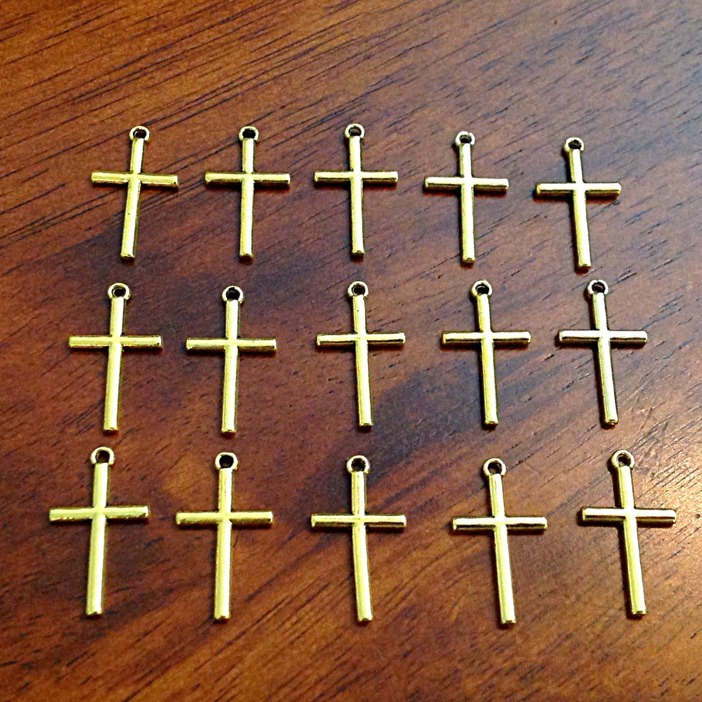 15pcs Gold Cross Charms, Antique Gold Cross Charm, Crucifix Charms, Thin Cross Charms, Gold Cross Pendants, Findings and Jewelry Supplies