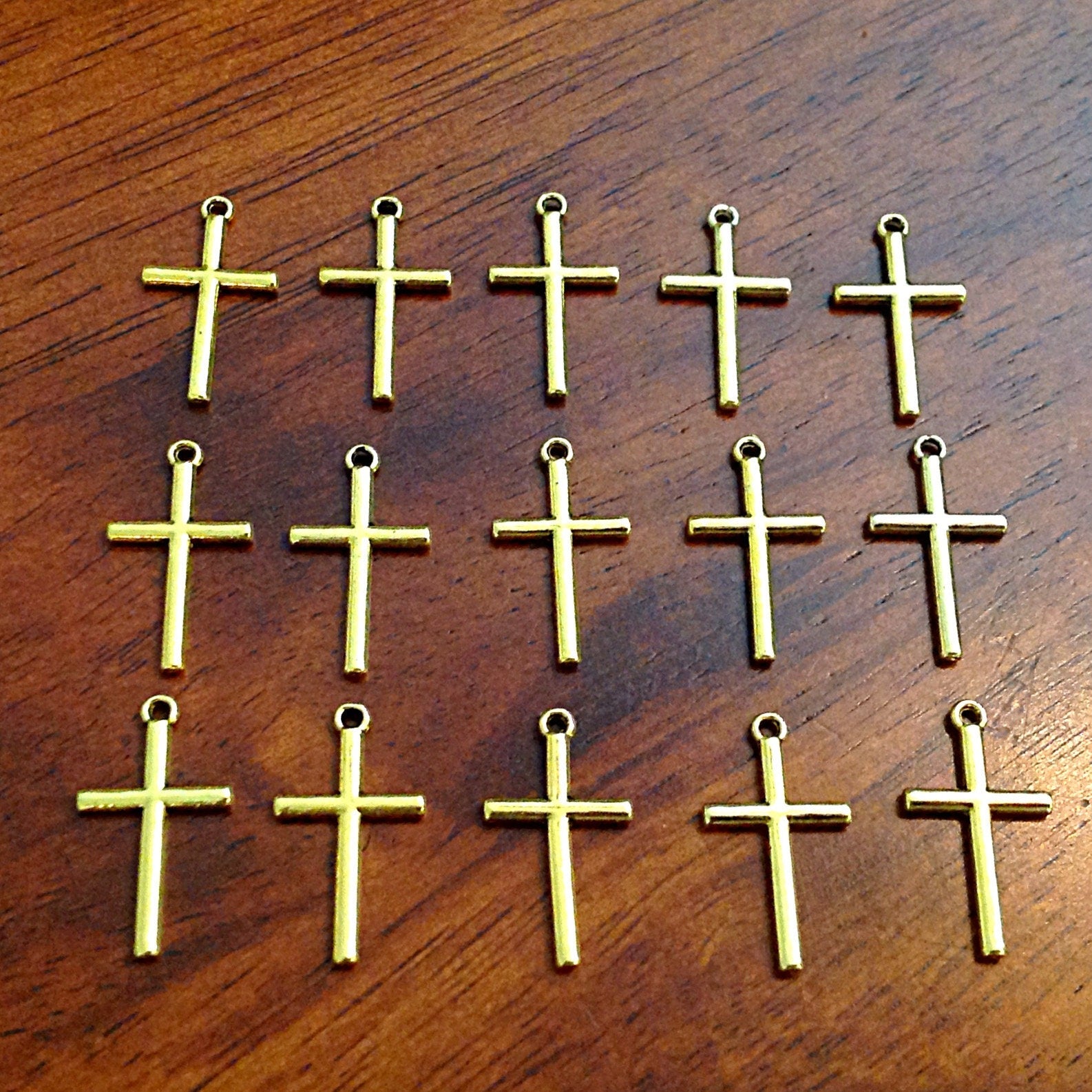 15pcs Gold Cross Charms, Antique Gold Cross Charm, Crucifix Charms, Thin Cross Charms, Gold Cross Pendants, Findings and Jewelry Supplies
