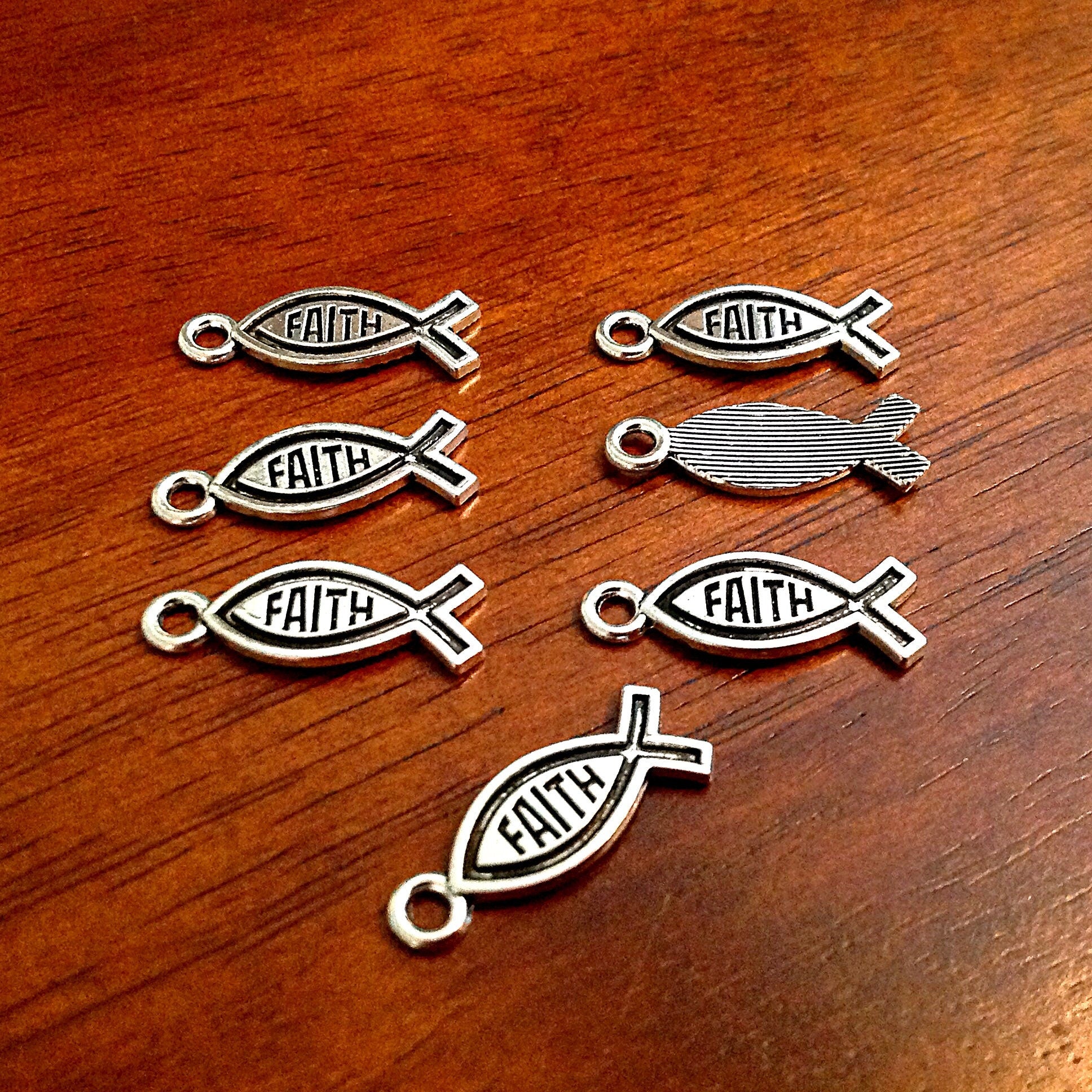 Bulk 25 Faith Charms, Antique Silver Charms, Silver Fish Charms, Silver Ribbon Charms, Silver Faith Charms, Findings and Jewelry Supplies